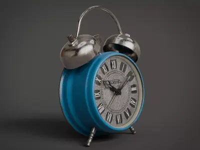 Blue Vintage Alarm Clock Low-poly 3D model