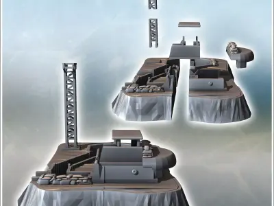 Military communication station with firing emplacement and under 3D print model