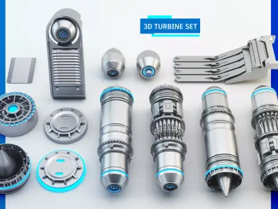 TURBINE SET - SUBDIVISION READY 3D model
