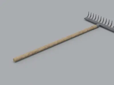 Rake PBR wooden Low-poly 3D model