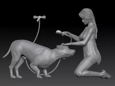 DOG AND GIRL TAKE A SHOWER 1 3D print model