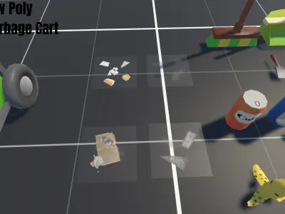 Low Poly Garbage Cart Pack Low-poly 3D model