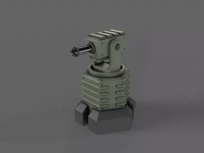 PBR Turret Gun 03 Green Low-poly 3D model