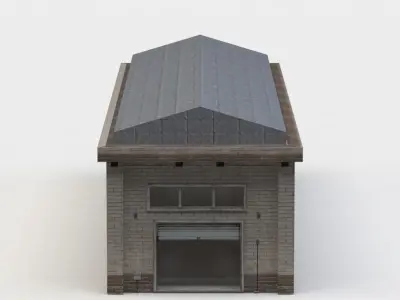 Hall industrial building with roof Low-poly 3D model