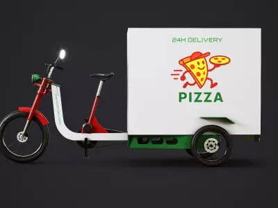Electric Cargo Tricycle Delivery Bicycle - Pizza Delivery Low-poly 3D model