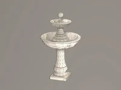 Garden Fountain concrete ornated old water Low-poly 3D model