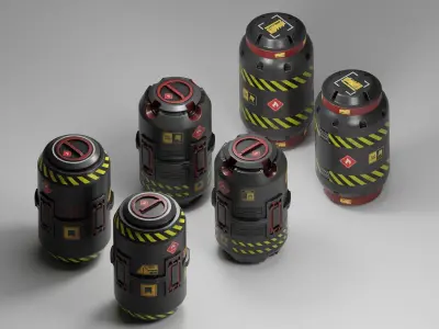3 Sci-Fi Barrels Free low-poly 3D model