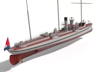 Simple  model torpedo gunboat Dragonne 1885 - French Navy 3D model