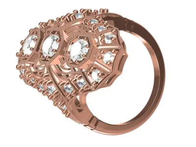 Antique Art Deco Filigree Engagement Ring 3 3D print model