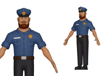 Police Cartoon Character Illustration 3D model  3D model