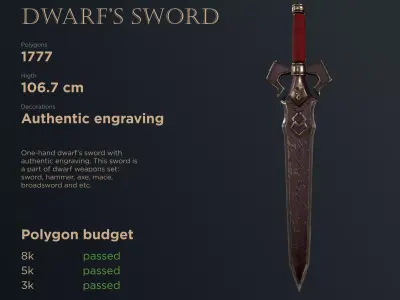 Dwarf sword Low-poly 3D model