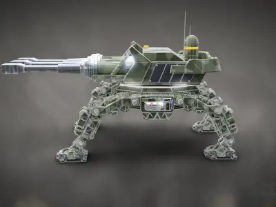 Rigged Futuristic Sci-Fi Mechanical Drone Cannon Robot Low-poly 3D model