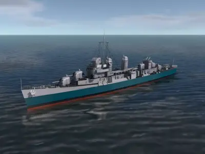 USS Fletcher Destroyer Warship WW2 3D print model