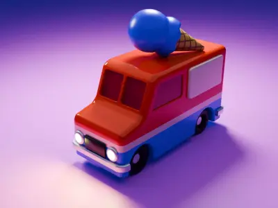 Whimsical ice cream truck - low poly Low-poly 3D model