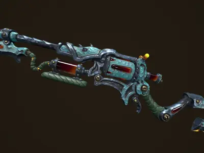 Modular toxic rifle shotgun revolver axe knife Low-poly 3D model