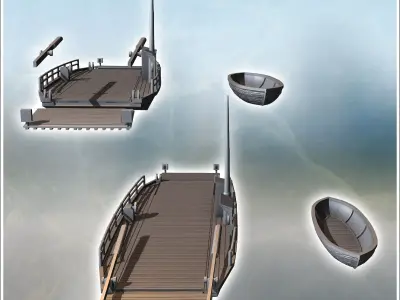 Set of two assault boats with ferry and wooden boat 2 - World Wa 3D print model