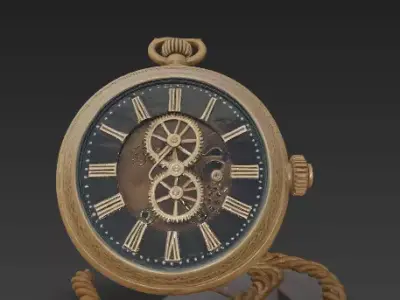 Steampunk Pocket Watch - Brass timepiece with exposed gears 3D model