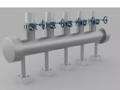 Low Poly Header with Butterfly Valves  Visual Model 3D model