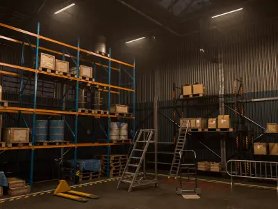 Modular Warehouse Racking and Props Pack Low-poly 3D model