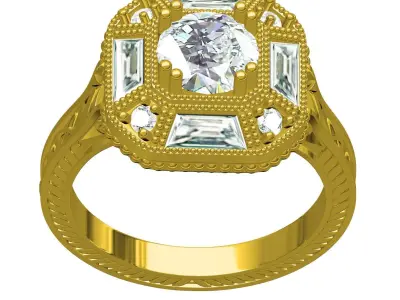 Antique Octagon Shape Filigree Engagement Ring 3D print model
