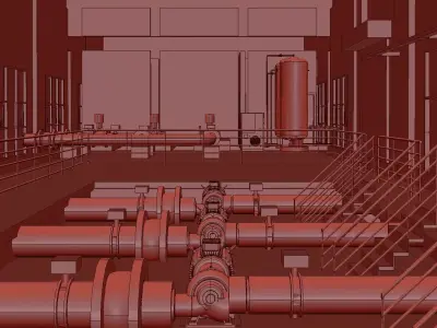 Inside the pump room equipment of the waterworks 3D model