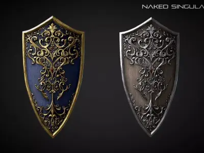 Royal Shield Medieval dark fantasy weapon Low-poly 3D model