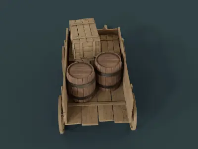 Wooden Cart Low-poly 3D model
