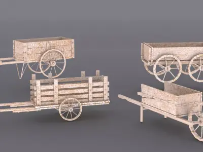 Wooden Cart Old Collection  Low-poly 3D model