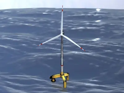 Wind turbine with Offshore Foundation V1 H-138 RD 162m Animation Low-poly 3D model