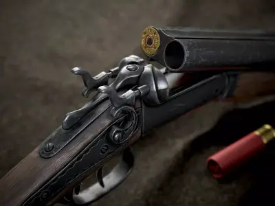 ShotGun two antique flintlock pistols Low-poly 3D model