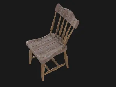 Wooden Chair Low-poly 3D model 15