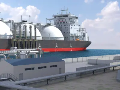 Liquefied Natural Gas Terminal with Gas Carrier Ship  purchase 3D model