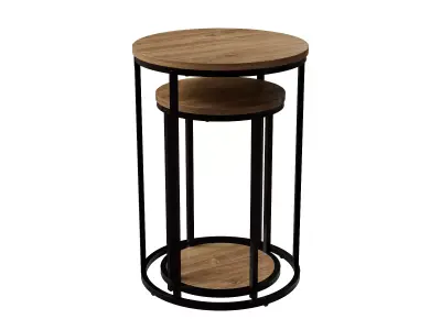 Round Set Of 2 Oak Effect Tables 3D model