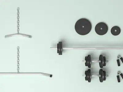 Home Gym Station and Free Weights Low-poly 3D model