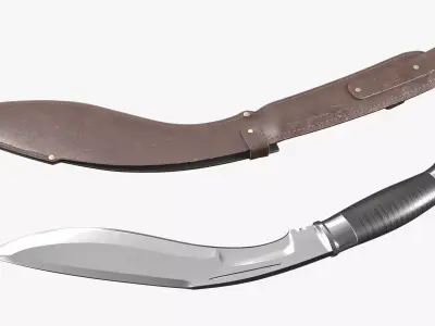 Modern Kukri knife with a leather scabbard 3D model