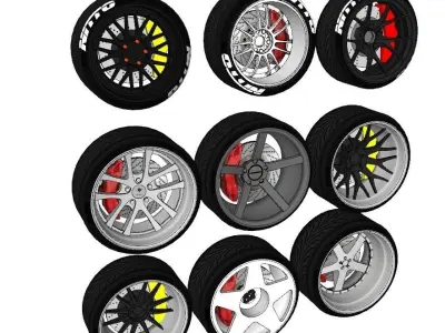 PACK-WHEEL   RIMS  TIRES Free 3D model
