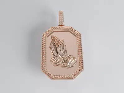 Praying Hands Pendant - Cuban Rim - Plain Back 3D print model