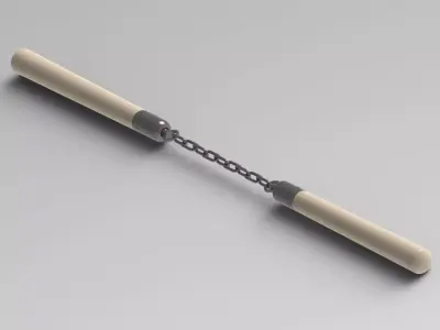NUNCHAKU wooden stick with chain 3D print model
