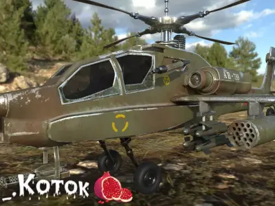 Apache military helicopter flying in sky Free low-poly 3D model