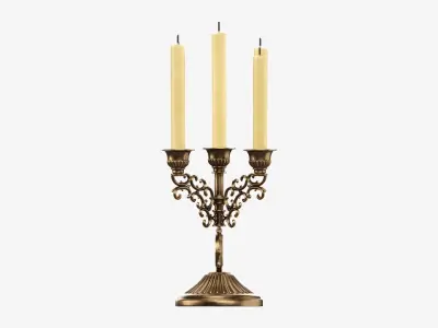 Candlestick with candles antique 04 3D model