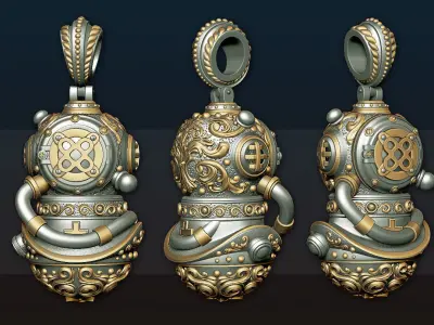 Pendant of Diving Suit in Steampunk Style  3D print model