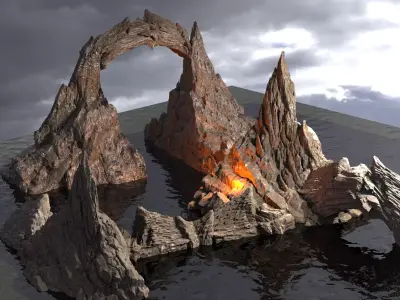 Ancient temple Stone temple Cliffs  3D model