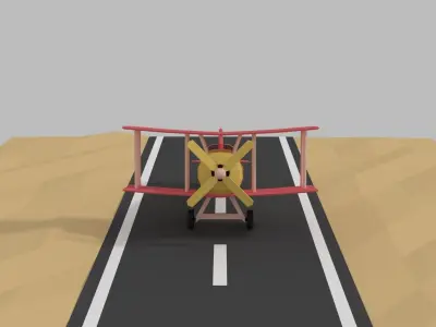 low poly plane biplane on road in desert Low-poly 3D model