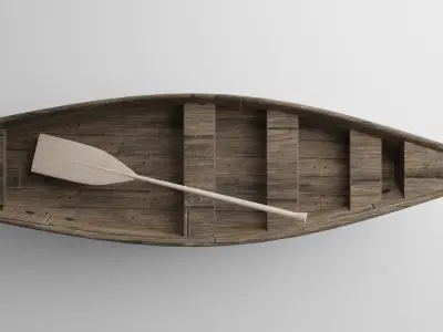 Wooden boat Low-poly 3D model 7