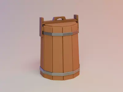 Wooden bucket barrel Free low-poly 3D model