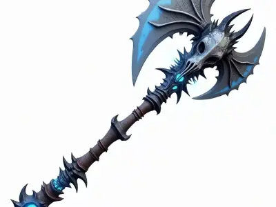 Blue Dragon Skull Battle Axe 3D Model Low-poly 3D model