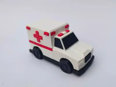 3d printed ambulance toy car with rotating wheels 3D print model