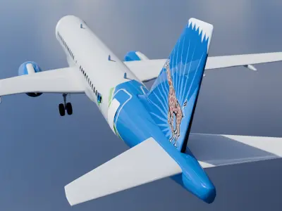 Airbus A220 300 High Quality 3D model Low and High Poly Low-poly 3D model