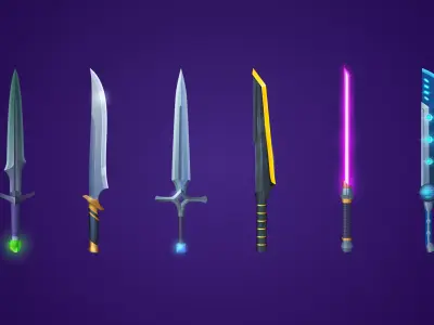 Cartoon Medieval Swords and Futuristic Laser Weapons Low-poly 3D model