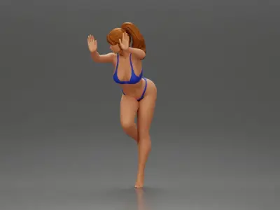 Woman in a bikini leaning on the car with her hands on the beach 3D print model